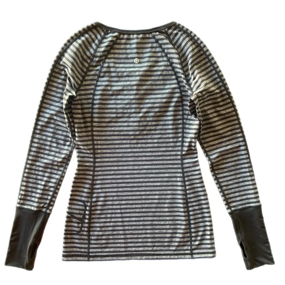 Like New! Lululemon Athletica Run Sport Henley Black and Heathered Gray Striped